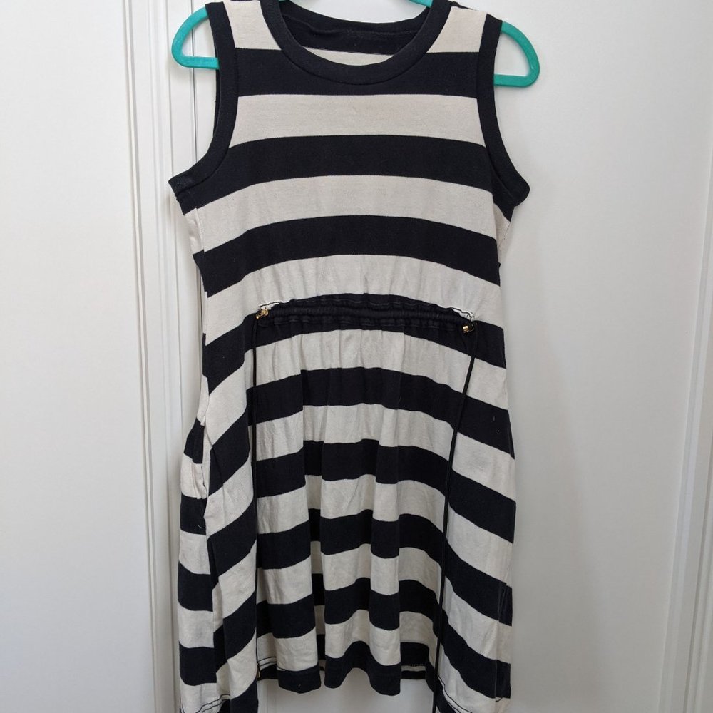 Kate Spade Striped Navy/White Tie Waist Summer Dress W Pockets & Gold Hardware